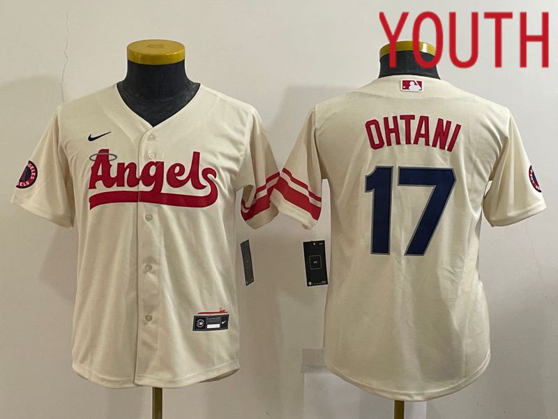 Youth Los Angeles Angels 17 Ohtani Cream City Edition Game Nike 2022 MLB Jersey